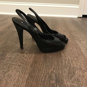 Need prom shoes? sz 6/ 6.5 peep toe black leather